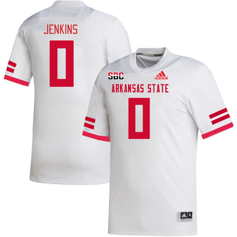 Men-Youth #0 Daverrick Jenkins Arkansas State Red Wolves College Football Jerseys Stitched-White